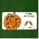 Custom Personalized License Plate Tag With Happy Birthday Champagne And Flowers