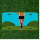 Creative License Plate Auto Tag With Cartoon Women Running Up Hill