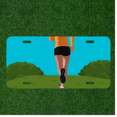 Creative License Plate Auto Tag With Cartoon Women Running Up Hill