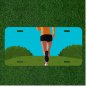 Creative License Plate Auto Tag With Cartoon Women Running Up Hill