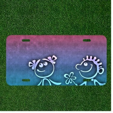 Custom Personalized License Plate Auto Tag With Little Kid Drawing Design