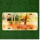 Custom Personalized License Plate Auto Tag With Faded Fall Trees And Park Bench
