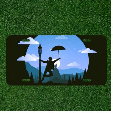 Custom Personalized License Plate Auto Tag With Guy With Umbrella Sky Design