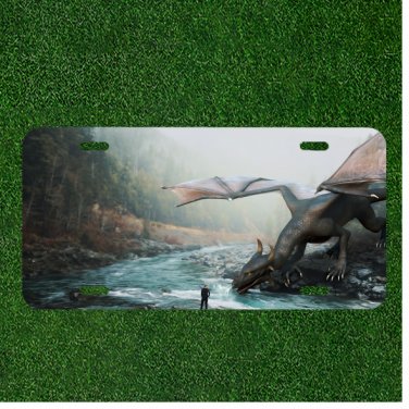 Custom Personalized License Plate Auto Tag With Dragon With Little Person Design