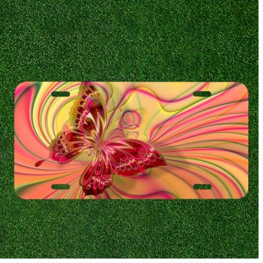 Custom Personalized License Plate Auto Tag With Stunning Pink Flower Rainbow Art