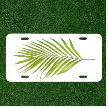 Custom Personalized Auto Tag With Cool Green Feather Like Plant Design