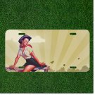 Custom Personalized License Plate Auto Tag With Women Sitting Design Art