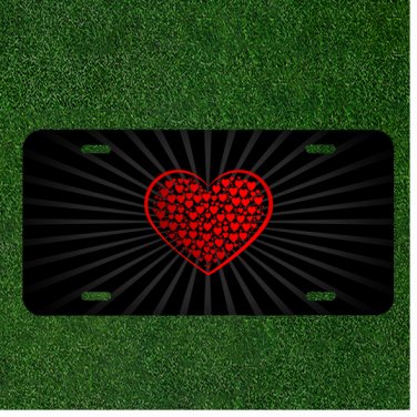 Custom Personalized License Plate Car Tag With Heart Black Background Hearts