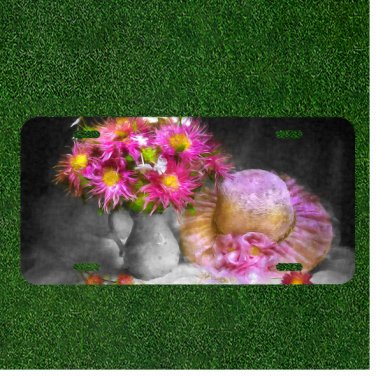 Custom Personalized License Plate Auto Tag With Amazing Flower Vase Design