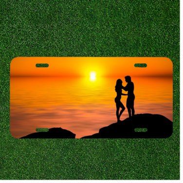 Custom Personalized License Plate Auto Tag With Couple Holding Each Other Design