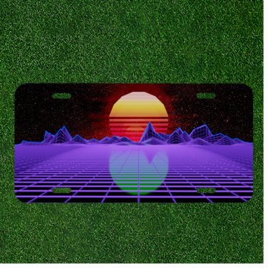 Custom Personalized License Plate Auto Tag With Stunning Purple Laser Sun Art