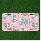 Custom Personalized License Plate Tag With White Flowers And Pink Background