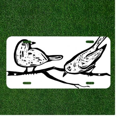 Custom Personalized License Plate Auto Tag With Two White Birds Design On Branch