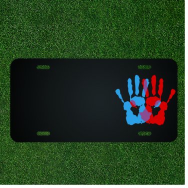 Custom Personalized License Plate With Add Names To Blue And Red Hand Print NEW