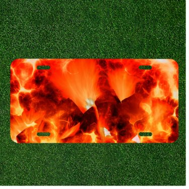 Custom Personalized License Plate Auto Tag With Flame Fire Design