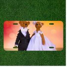 Custom Personalized License Plate Auto Tag With Two Teddy Bears Getting Married