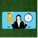 Custom Personalized License Plate Auto Tag With Time Is Money Cartoon Design