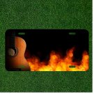 Custom Personalized License Plate Auto Tag With Guitar By Fire Flames Add Names