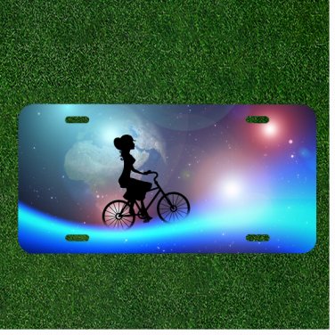 Creative License Plate Auto Tag With Bicycle Women In Space