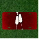 Custom Personalized License Plate Tag With White Fancy Wine Glasses And Hearts