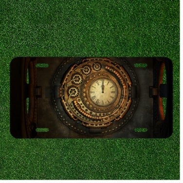 Creative License Plate Auto Tag With Fancy Brown Clock Telling Time