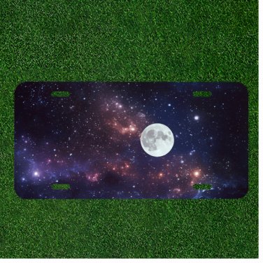 Custom Personalized License Plate Auto Tag With Moon In Space Design