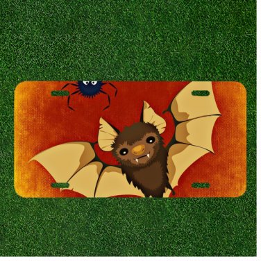 Custom Personalized License Plate Auto Tag With Bat And Spider Design