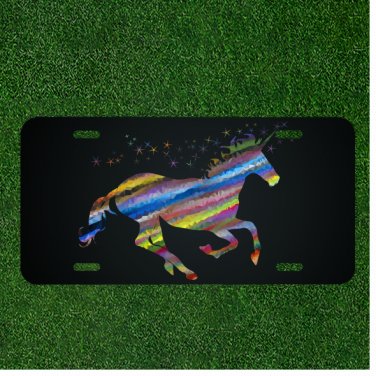 Custom Personalized License Plate Auto Tag With Colorful Unicorn Magical Horse
