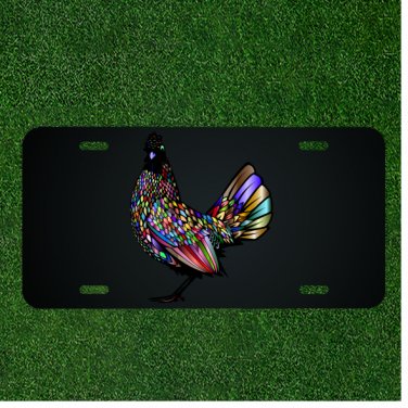 Custom Personalized License Plate Auto Tag With Colorful Chicken Design Art