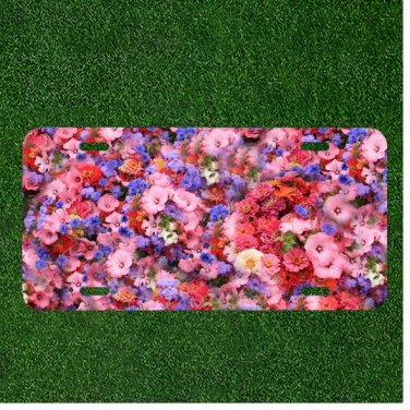 Custom Personalized License Plate Auto Tag With Fancy Colorful Flowers Design