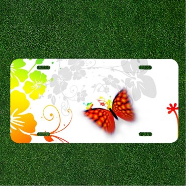 Custom Personalized License Plate Auto Tag With Stunning Flowers And Butterfly