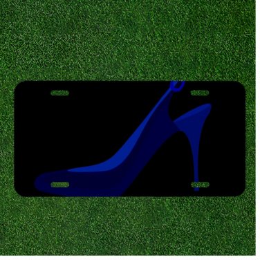Custom Personalized License Plate Auto Tag With Blue Lady Heel Design Art