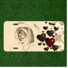 Custom Personalized License Plate Auto Tag With White Flower Black Hearts Design