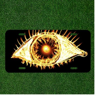 Custom Personalized License Plate Auto Tag With Stunning Fire Flame Eye Design