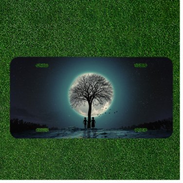 Custom Personalized License Plate Auto Tag With Couple By Moon And Tree Design