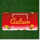 Custom Personalized Auto Tag With Autum Leaves Falling Design Art