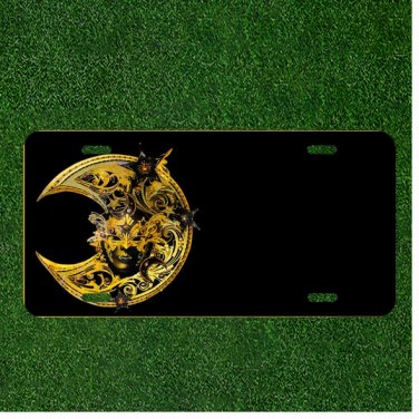 Custom Personalized License Plate Tag With Stunning Yellow Mask Moon Add Names