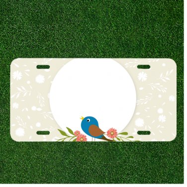 Creative License Plate Auto Tag With Blue Bird And Pink Flowers Add Names