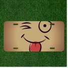 Custom Personalized License Plate Auto Tag With Emoji Wink Face Tongue Out