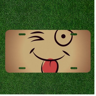 Custom Personalized License Plate Auto Tag With Emoji Wink Face Tongue Out