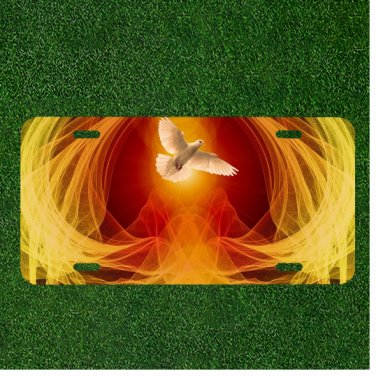 Custom Personalized License Plate Tag With White Bird Flying Over Magical View