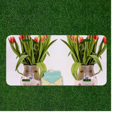 Custom Personalized License Plate Auto Tag With Miss You And Red Flowers Design