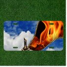 Custom Personalized License Plate Auto Tag With Zipper Of Flame And Sky Design