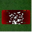 Custom Personalized License Plate Auto Tag With Bats Pumpkins And Owl White Tree
