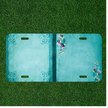 Creative License Plate Auto Tag With Blue Background Flowers Add Names