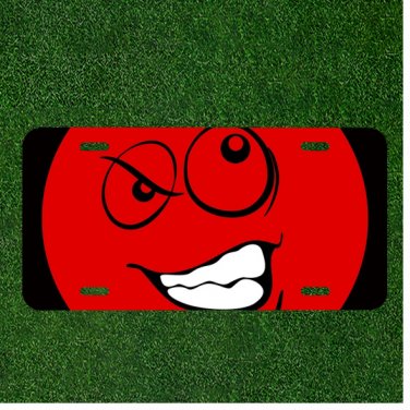 Custom Personalized License Plate Auto Tag With Red Emoji Face Wise Guy Design
