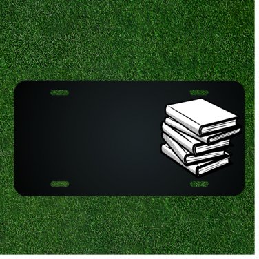 Custom Personalized License Plate With Add Names To Stack Of White Books Design