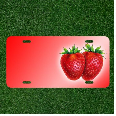 Custom Personalized License Plate Auto Tag With Two Strawberrys Add Names