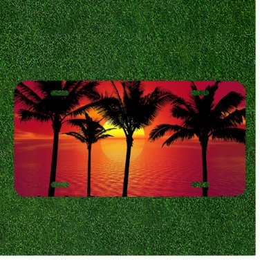 Custom Personalized License Plate Auto Tag With Amazing Pink Sunset Tree Design