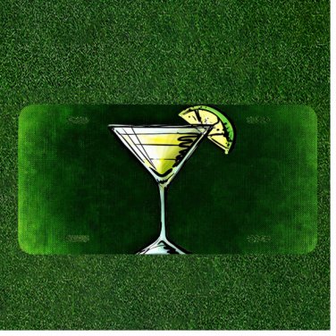 Custom Personalized License Plate Auto Tag With Fancy Drink With Lemon Design